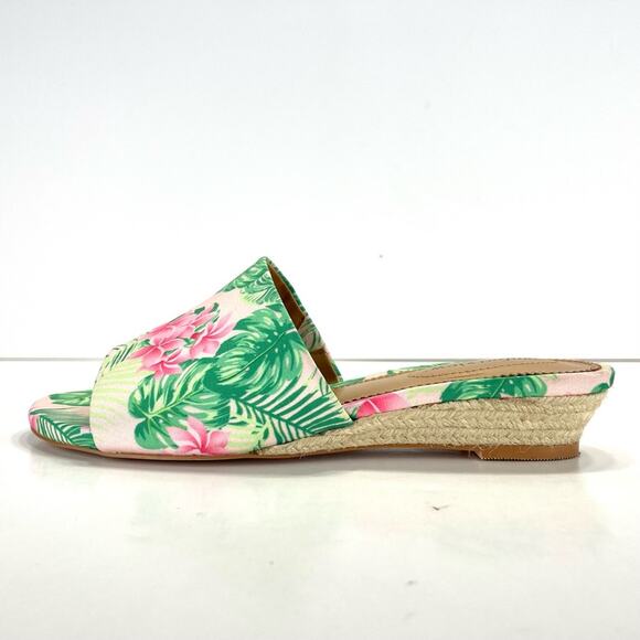 Comfortview Capri Wedge Slide Sandal Sz 8 WW Green & Pink Floral Espadrille New - Picture 13 of 16